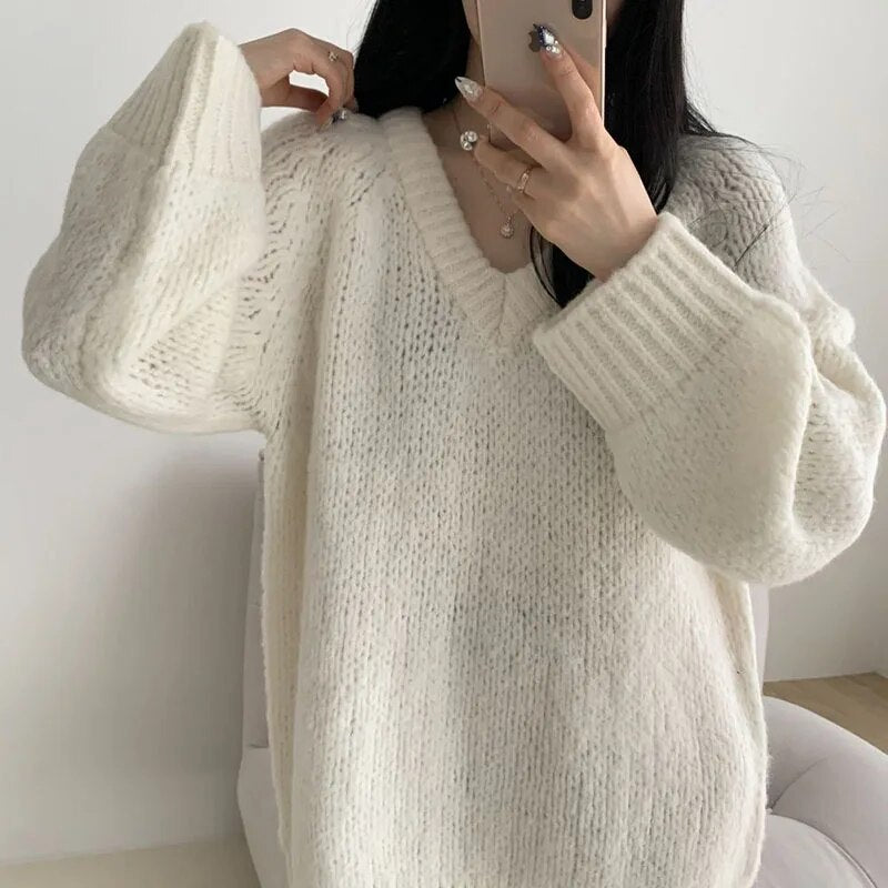 Womens Autumn & Winter Knitted V Neck Pullover