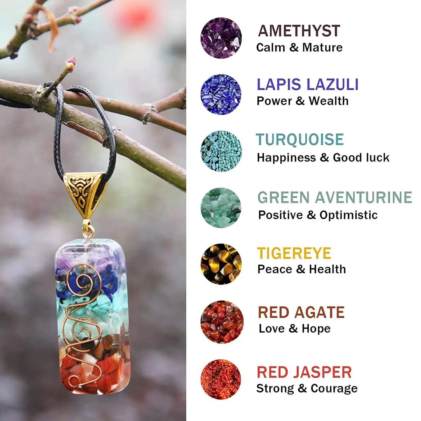 7 Chakras Stones Pendant Necklace